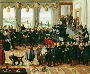 Presentasjon av Pomeranian Kunstschrank til hertug Philip II av Pommern-Stettin (1606-18) i 1617 (panel)